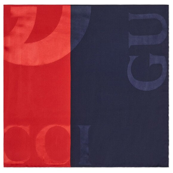 GUCCI SCARF BLUE RED WEB GG LOGO PRINT JACQUARD SILK TWILL FOULARD 35" - Picture 3 of 16
